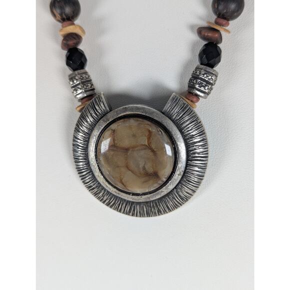 Vintage Chico's necklace 2" pendant necklace 27- 20 .5" GUCEarthy assorted beads - Picture 2 of 7